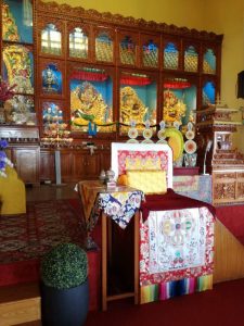 Inside the Gyuto Tantra Monastery temple, also called Karmapa temple. Karmapa means the embodiment of all the activities of the buddhas. The current karmapa is the 17th incarnation of a buddha master