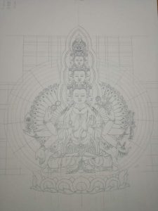 Working on the drawing of Bodhisattva Avalokitesvara with 1000 arms, 960 arms more to go!
